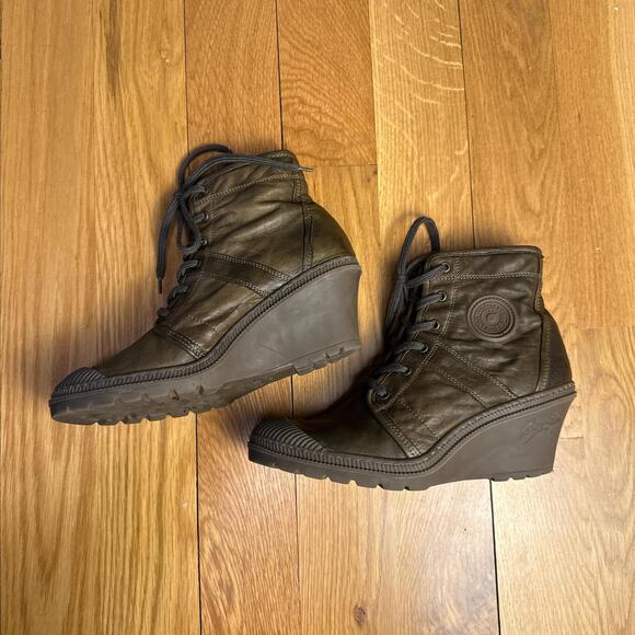 Pataugas brown leather wedge ankle boots - Picture 4 of 8